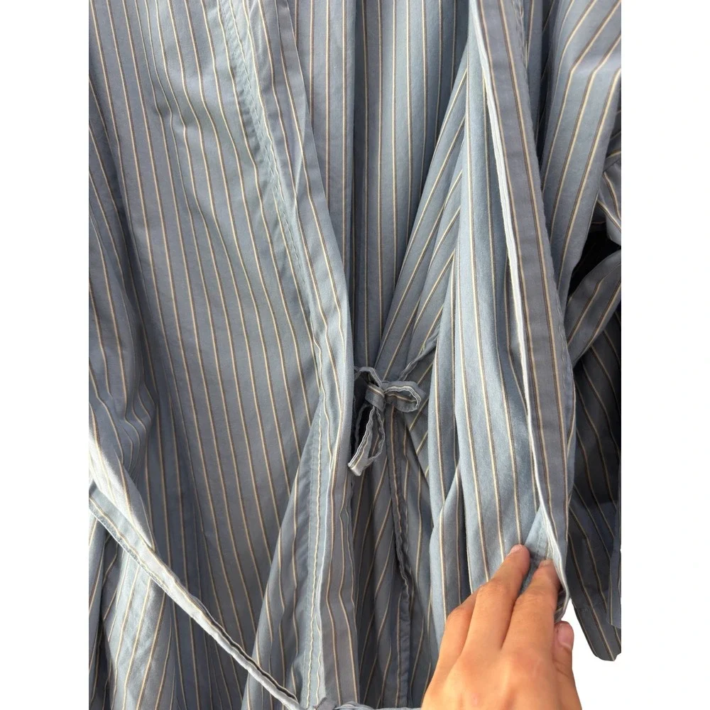 Deiji Studios x Juem Blue Striped Cotton Robe Long Sleeve Loungewear OS